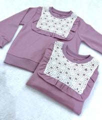 Cmk Kids (3-12 Yaş) Kız Çocuk Dantel Detaylı Sweatshirt (Gül Kurusu)