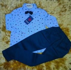 Vinjoy (3-4 Yaş) Papyonlu Erkek Çocuk Desenli Gömlek Pantolon Takım