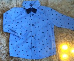 Vinjoy (3-4 Yaş) Papyonlu Erkek Çocuk Desenli Gömlek Pantolon Takım