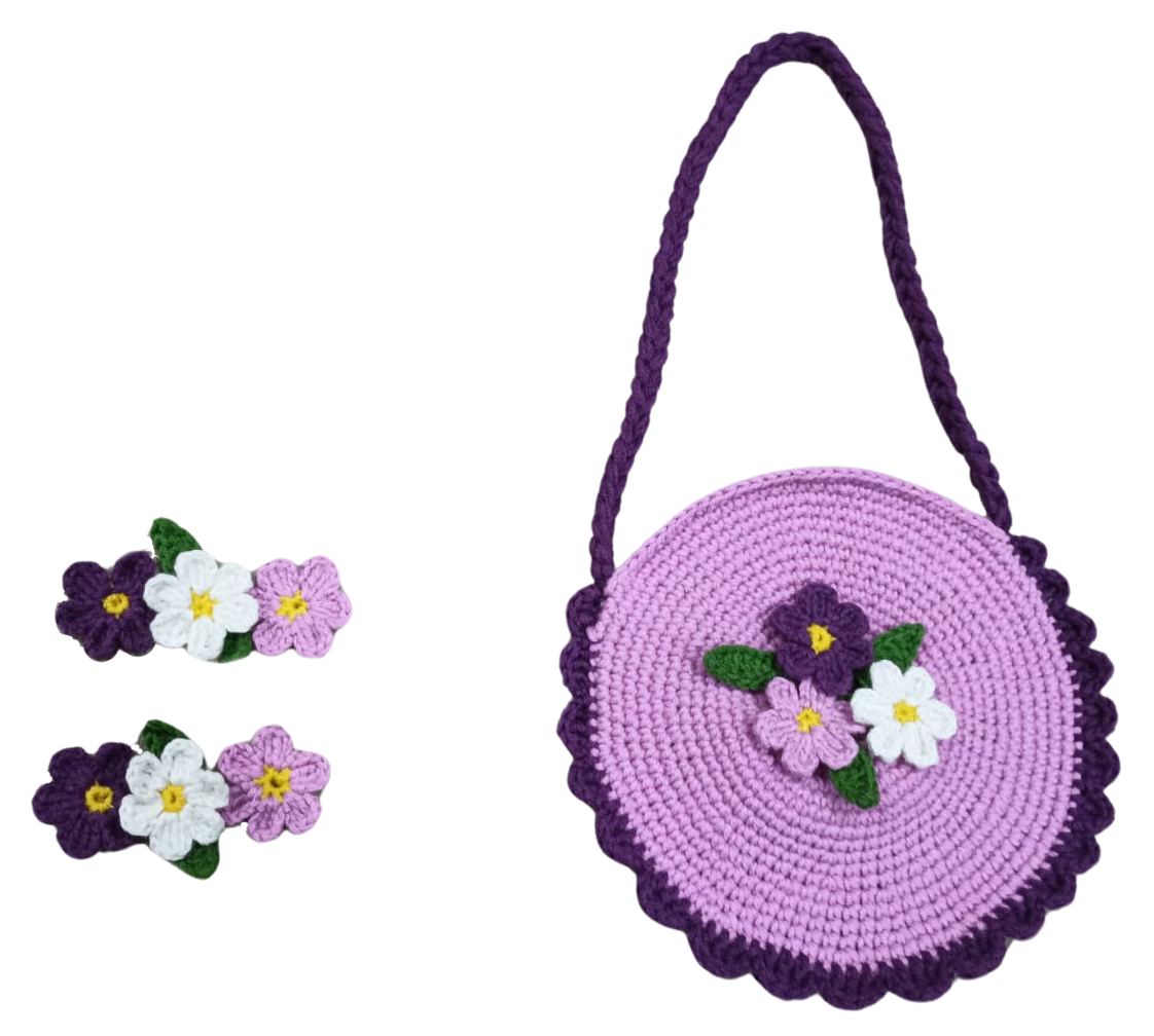 Lila El Örgüsü Çanta-Toka Set