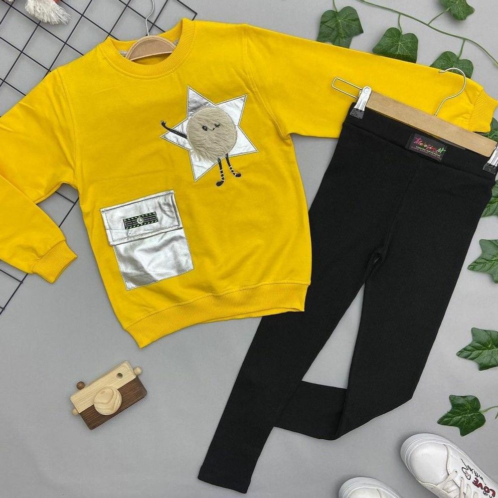Bittoş (5-12 Yaş) Kız Çocuk Kompakt Kumaş Sweatshirt, Triko Tayt İkili Takım