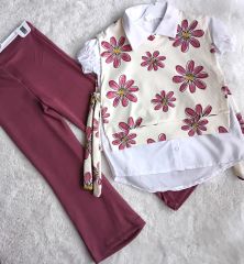 My Like Kids (6-9 Yaş) Kız Çocuk Gömlek - Süveter - Pantolon Üçlü Takım