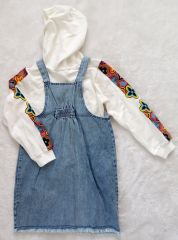 Sealy Style (6-7 Yaş) Kız Çocuk Çantalı Kapüşonlu Sweatshirt-Kot Jile Mevsimlik Takım