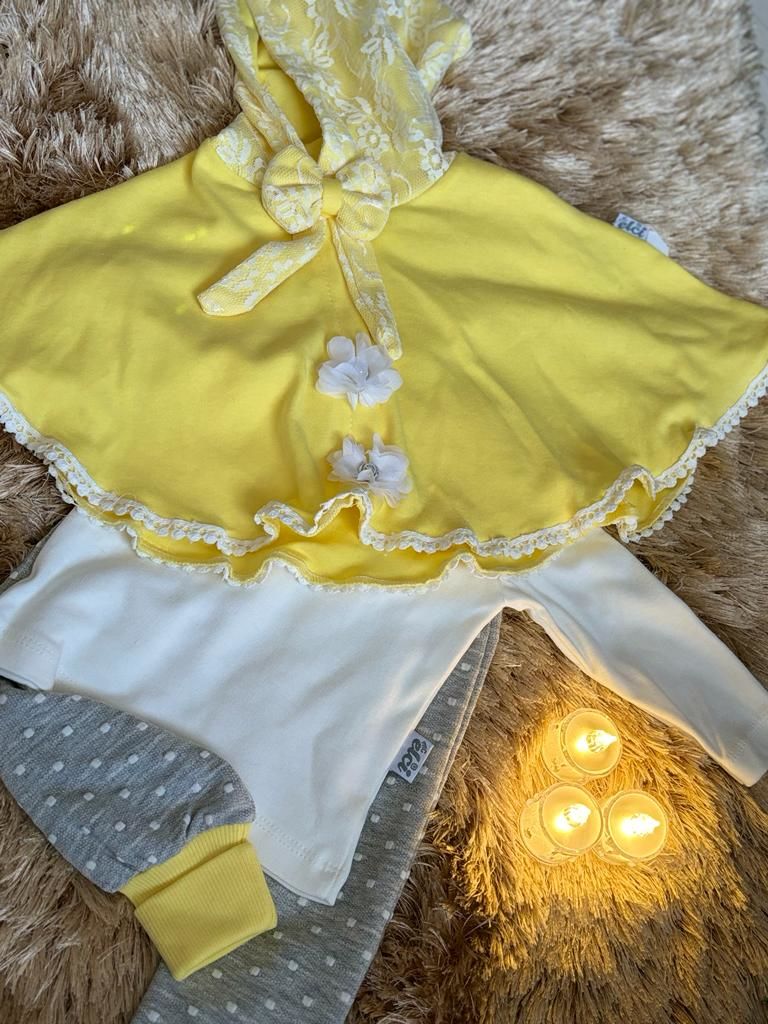 Mc Elci Baby Club (9 Ay) Kız Bebek Pançolu Kapüşonlu Üçlü Takım (Sarı)