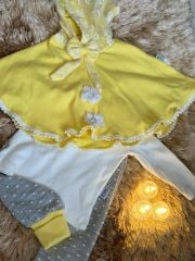 Mc Elci Baby Club (9 Ay) Kız Bebek Pançolu Kapüşonlu Üçlü Takım (Sarı)
