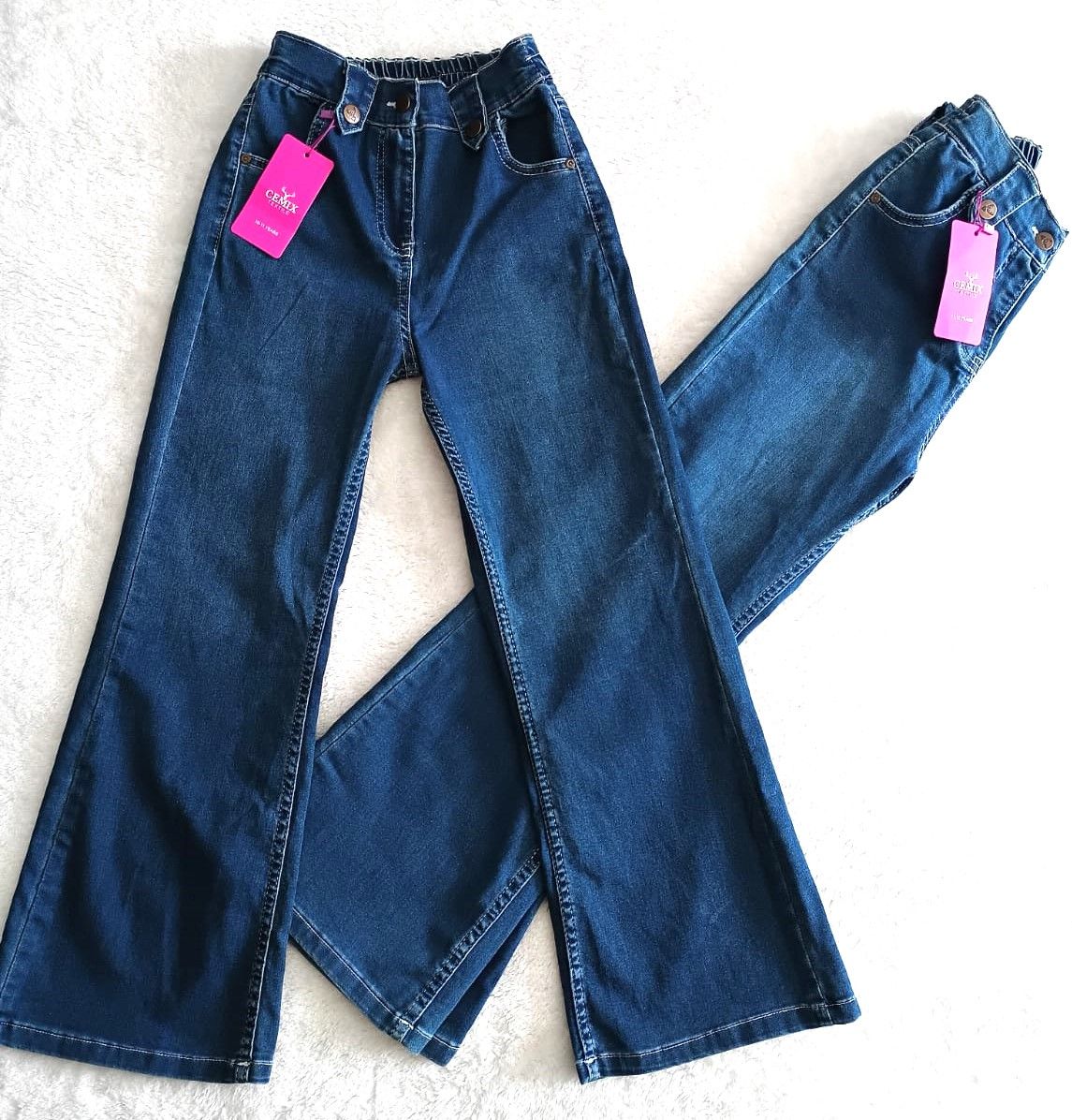 Cemix Mendy (13-16 Yaş) Kız Çocuk İspanyol Paça Bol Kesim Mavi Kot Pantolon