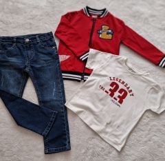 Bizizo Kids (3-6 Yaş) Erkek Çocuk Üçlü Mevsimlik Kolej Takım (Kırmızı)