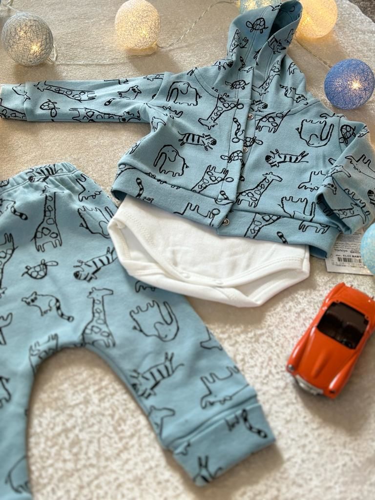 Mc Elci Baby Club (0-6 Ay) Erkek Bebek Üçlü Zıbın Takım