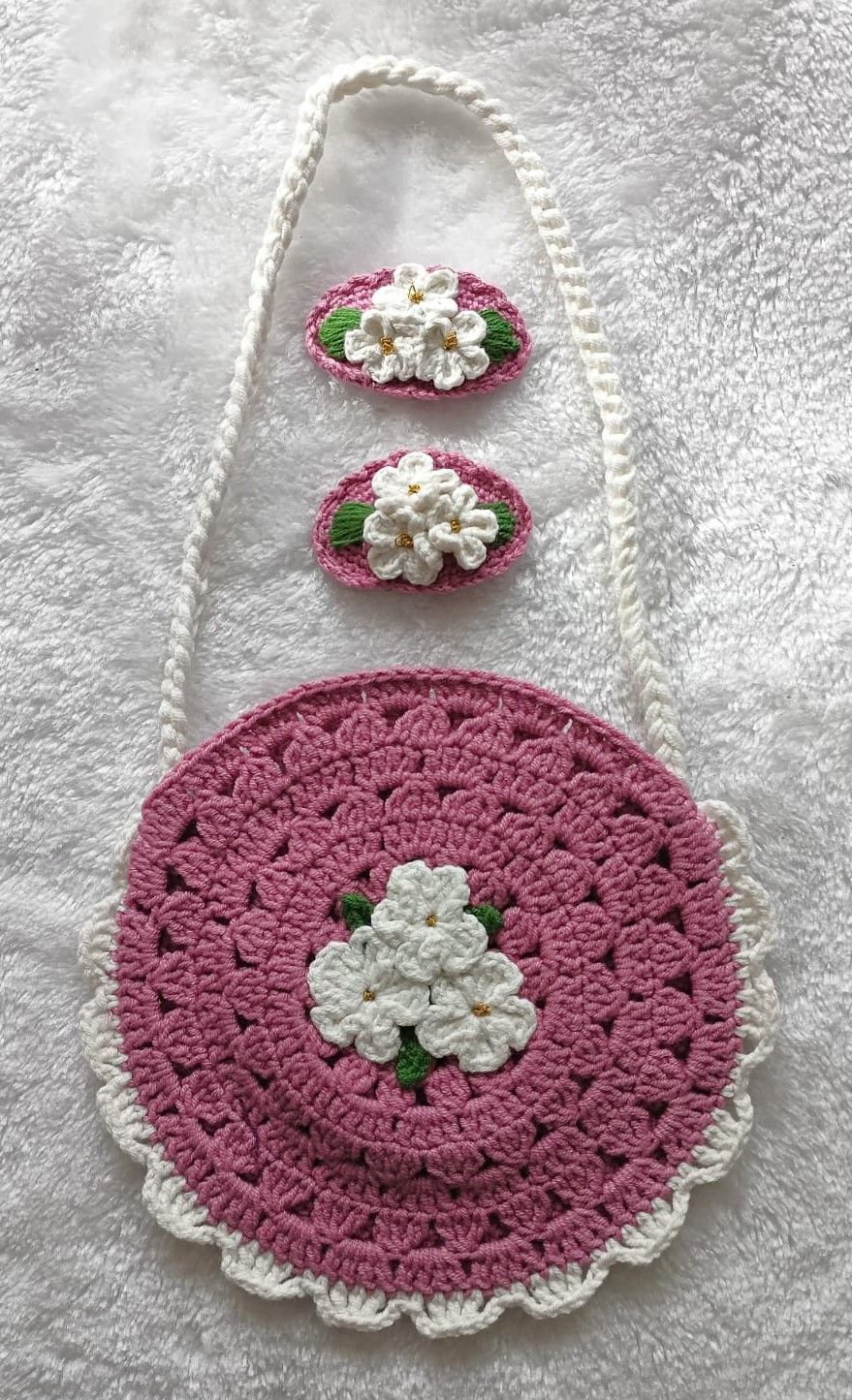 Gül Kurusu El Örgüsü Çanta-Toka Set