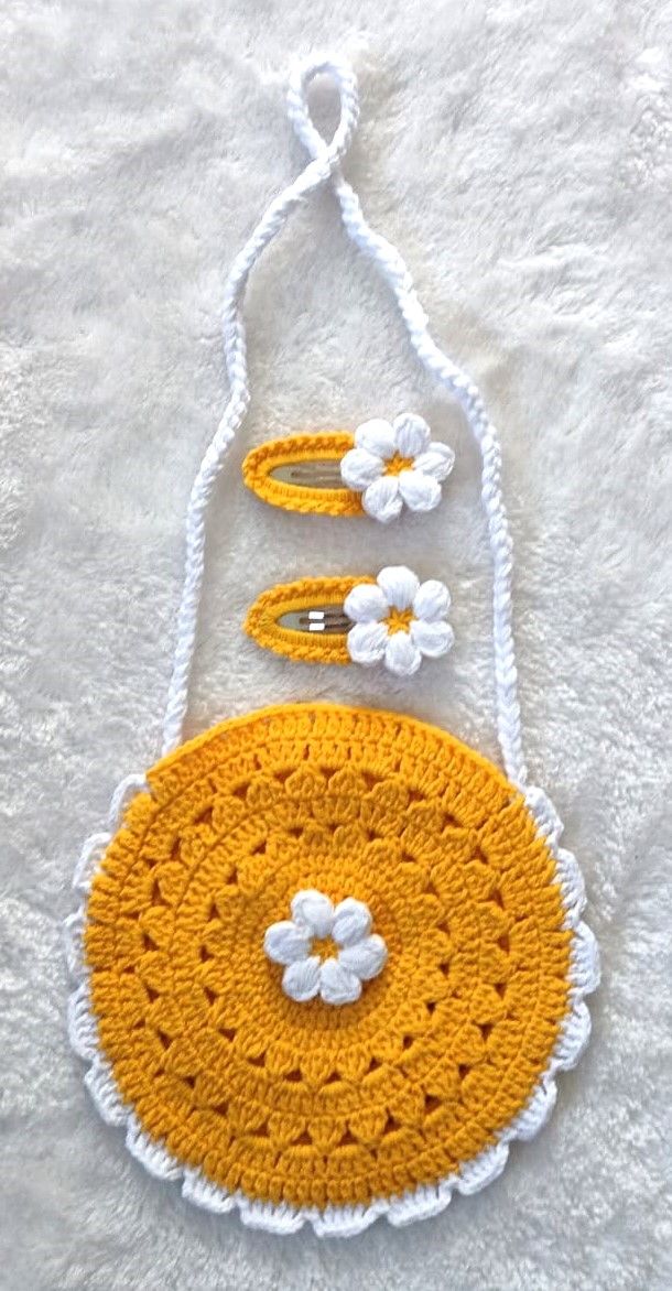 Sarı El Örgüsü Çanta-Toka Set