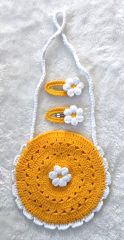 Sarı El Örgüsü Çanta-Toka Set