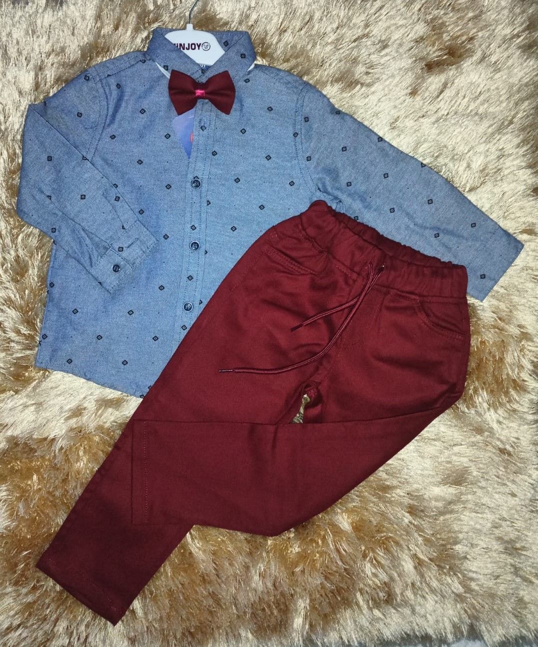 Vinjoy (2-5 Yaş) Papyonlu Erkek Çocuk Desenli Gömlek Pantolon Takım