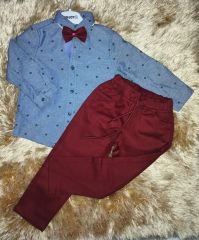 Vinjoy (2-5 Yaş) Papyonlu Erkek Çocuk Desenli Gömlek Pantolon Takım